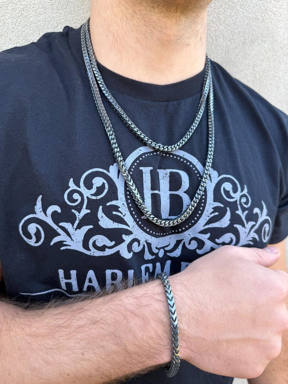 Modern Black Franco Link Chain Necklace W. Box Lock - Black Rhodium Over 925 Sterling Silver - 18"-30" - 6mm