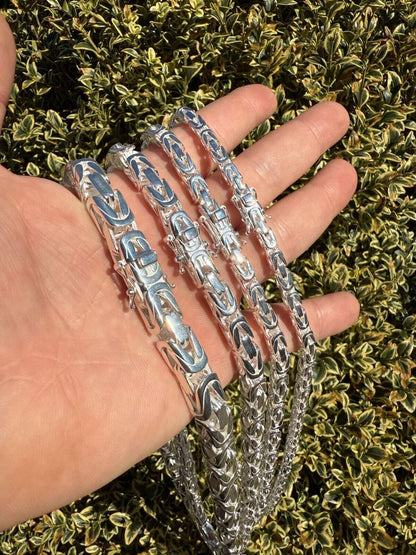 Modern Byzantine Link Chain Necklace W. Box Lock - 925 Sterling Silver - 18"-28" - 5mm-10mm