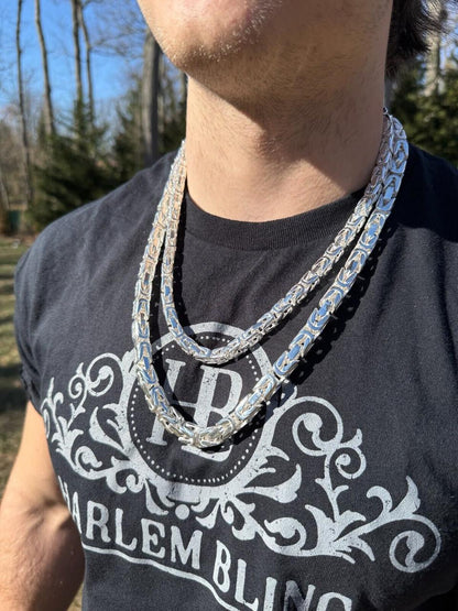 Modern Byzantine Link Chain Necklace W. Box Lock - 925 Sterling Silver - 18"-28" - 5mm-10mm