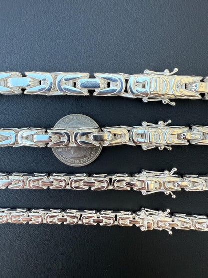 Modern Byzantine Link Chain Necklace W. Box Lock - 925 Sterling Silver - 18"-28" - 5mm-10mm