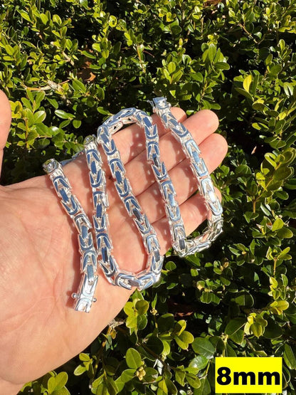 Modern Byzantine Link Chain Necklace W. Box Lock - 925 Sterling Silver - 18"-28" - 5mm-10mm