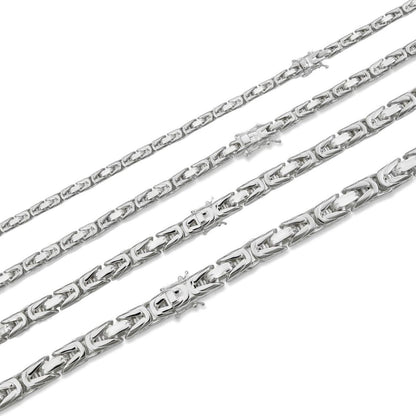 Modern Byzantine Link Chain Necklace W. Box Lock - 925 Sterling Silver - 18"-28" - 5mm-10mm
