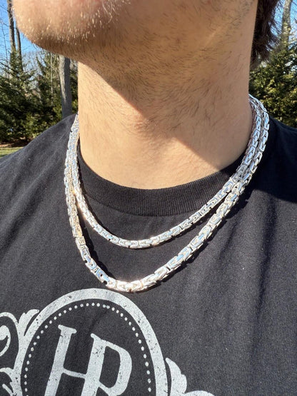 Modern Byzantine Link Chain Necklace W. Box Lock - 925 Sterling Silver - 18"-28" - 5mm-10mm