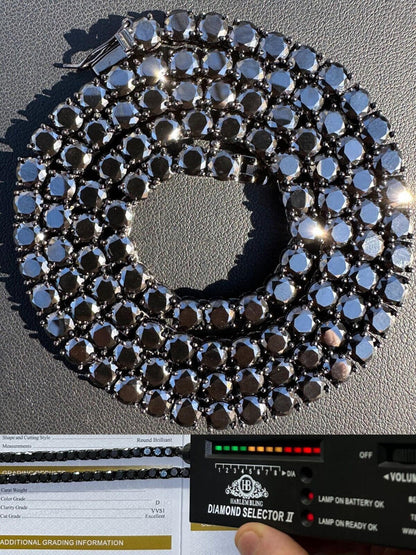 Black MOISSANITE Tennis Chain Necklace Iced Out - Black Rhodium Over 925 Silver - 5mm - 16"-28"