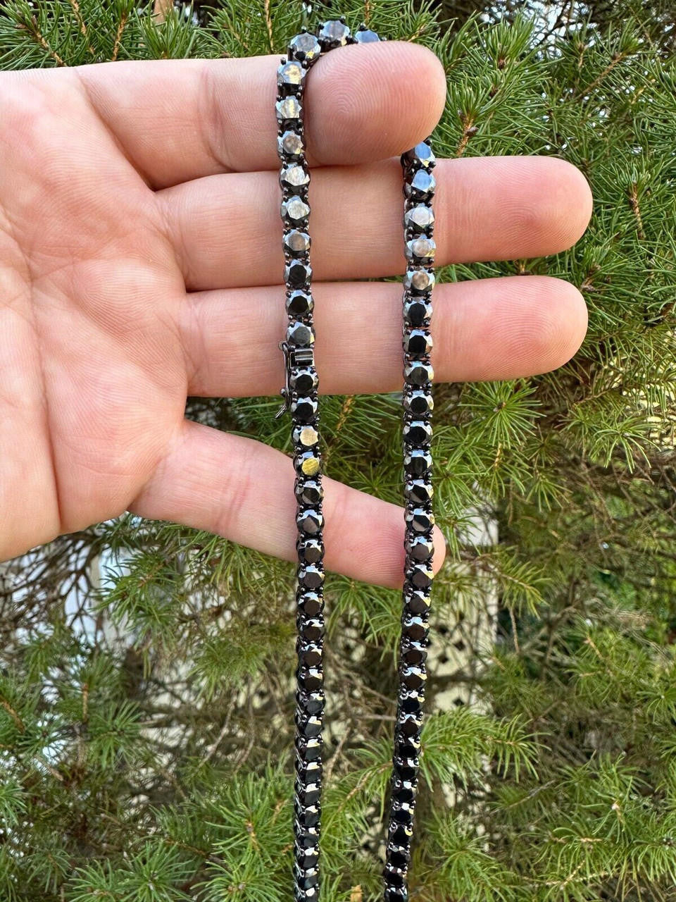 Black MOISSANITE Tennis Chain Necklace Iced Out - Black Rhodium Over 925 Silver - 5mm - 16"-28"