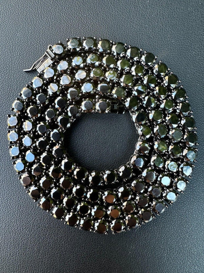 Black MOISSANITE Tennis Chain Necklace Iced Out - Black Rhodium Over 925 Silver - 5mm - 16"-28"