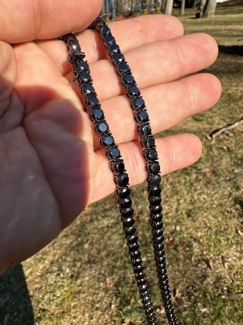 Black MOISSANITE Tennis Chain Necklace Iced Out - Black Rhodium Over 925 Silver - 5mm - 16"-28"