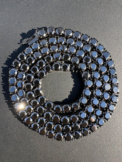 Black MOISSANITE Tennis Chain Necklace Iced Out - Black Rhodium Over 925 Silver - 5mm - 16"-28"