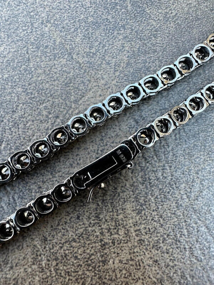 Black MOISSANITE Tennis Chain Necklace Iced Out - Black Rhodium Over 925 Silver - 5mm - 16"-28"