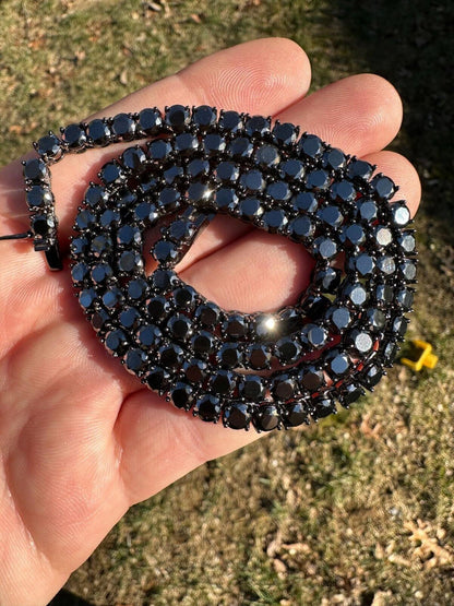 Black MOISSANITE Tennis Chain Necklace Iced Out - Black Rhodium Over 925 Silver - 5mm - 16"-28"