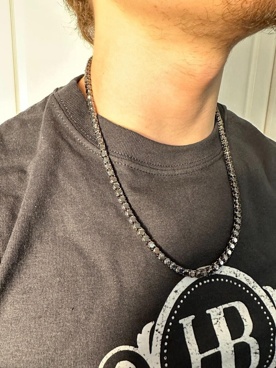 Black MOISSANITE Tennis Chain Necklace Iced Out - Black Rhodium Over 925 Silver - 5mm - 16"-28"