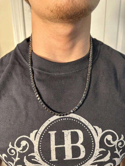 Black MOISSANITE Tennis Chain Necklace Iced Out - Black Rhodium Over 925 Silver - 5mm - 16"-28"