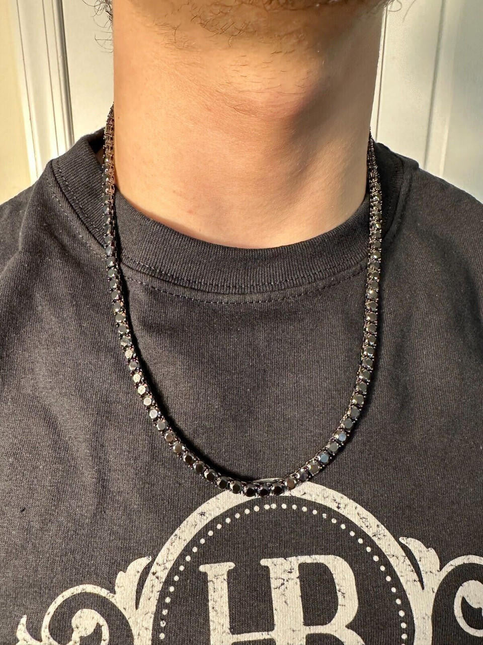 Black MOISSANITE Tennis Chain Necklace Iced Out - Black Rhodium Over 925 Silver - 5mm - 16"-28"