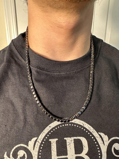 Black MOISSANITE Tennis Chain Necklace Iced Out - Black Rhodium Over 925 Silver - 5mm - 16"-28"