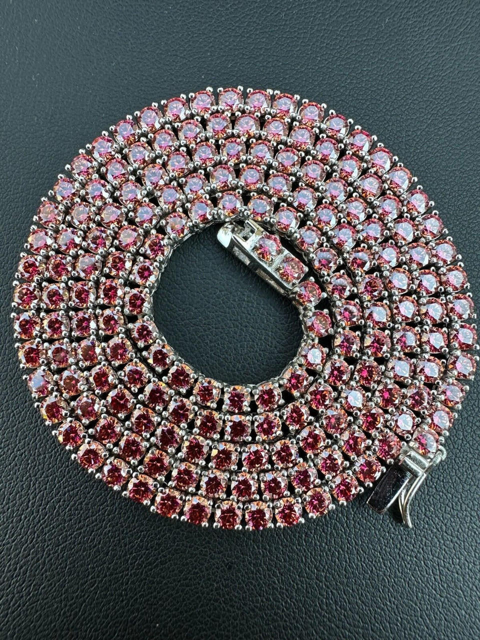 Pink MOISSANITE Tennis Chain Necklace Iced Out - 925 Silver - 3mm - 16"-28"