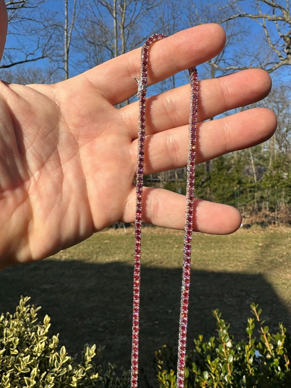 Pink MOISSANITE Tennis Chain Necklace Iced Out - 925 Silver - 3mm - 16"-28"