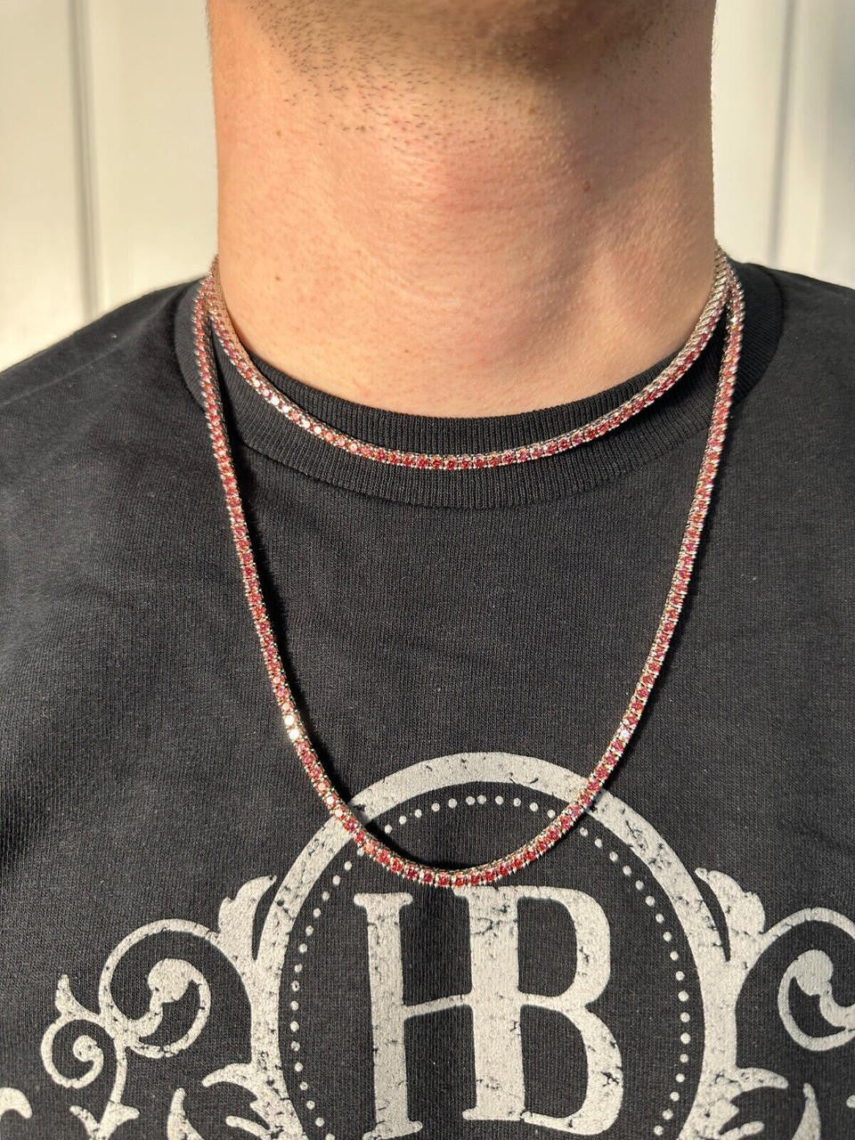 Pink MOISSANITE Tennis Chain Necklace Iced Out - 925 Silver - 3mm - 16"-28"