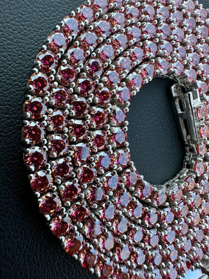 Pink MOISSANITE Tennis Chain Necklace Iced Out - 925 Silver - 3mm - 16"-28"