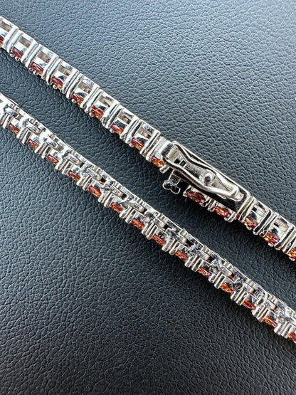 Pink MOISSANITE Tennis Chain Necklace Iced Out - 925 Silver - 3mm - 16"-28"