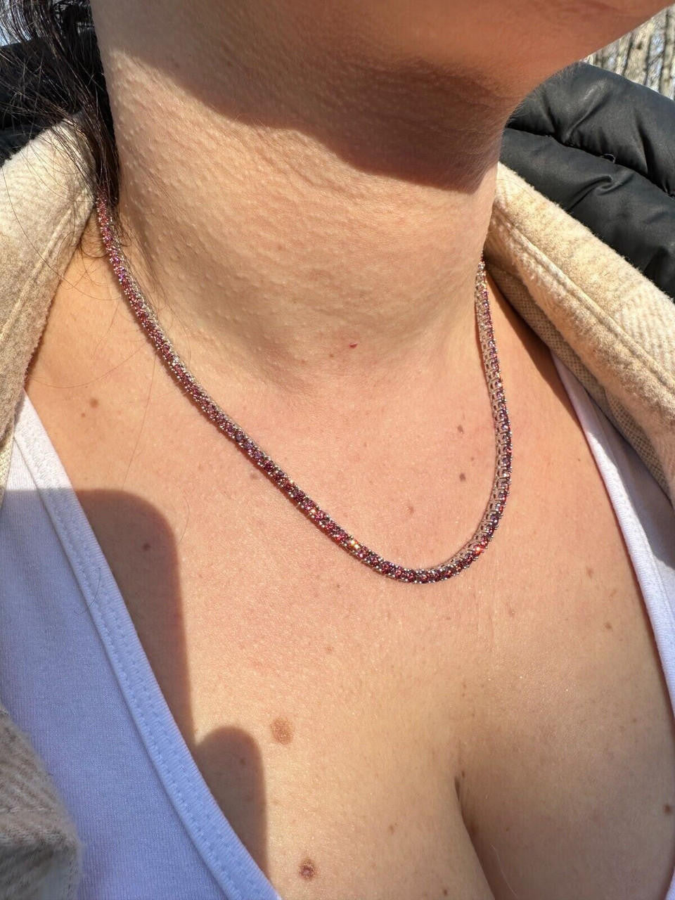 Pink MOISSANITE Tennis Chain Necklace Iced Out - 925 Silver - 3mm - 16"-28"