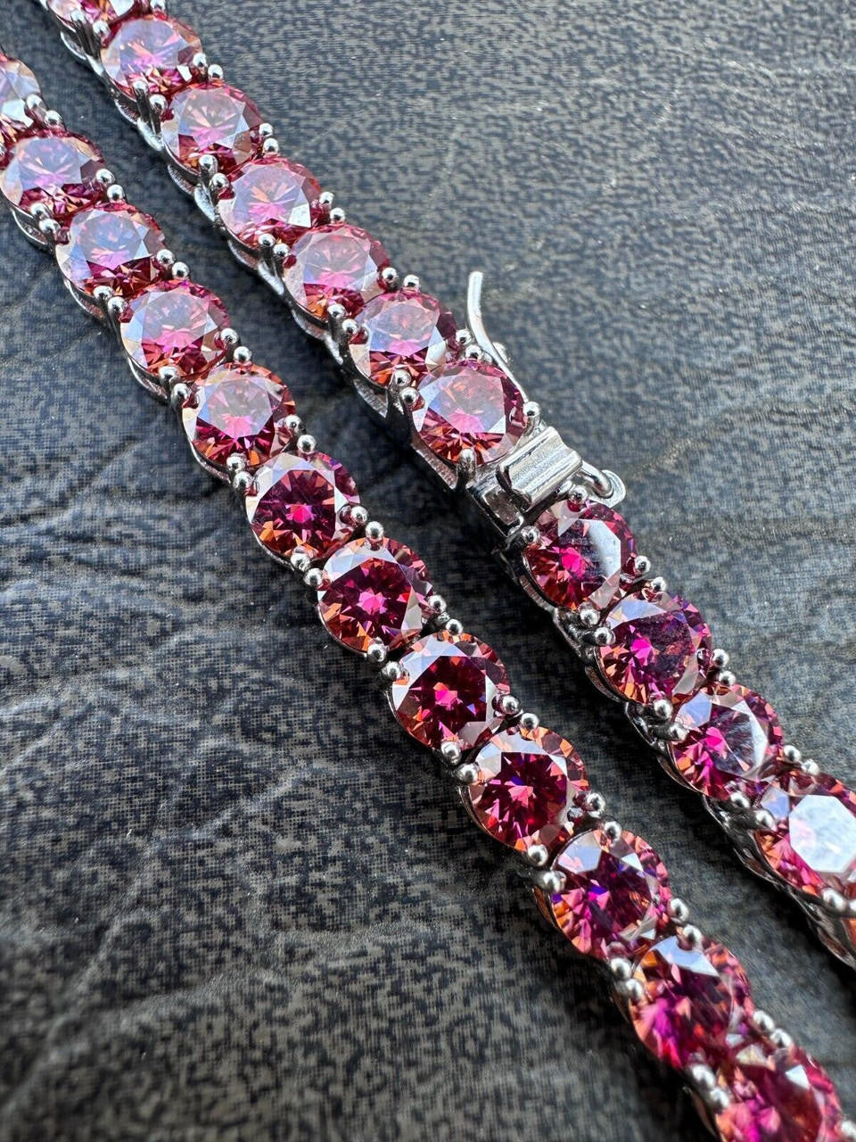 Pink MOISSANITE Tennis Chain Necklace Iced Out - 925 Silver - 5mm - 16"-28"