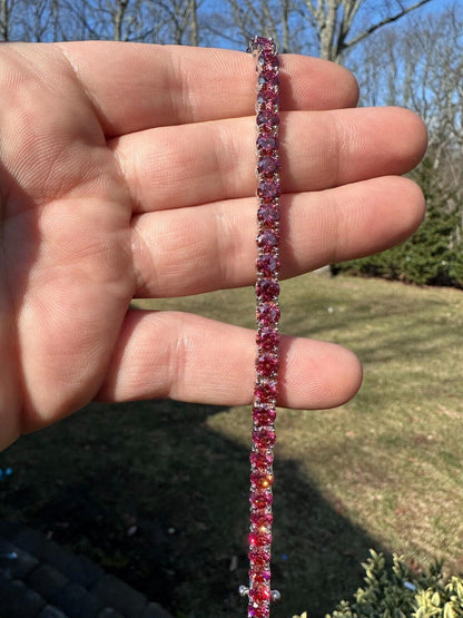 Pink MOISSANITE Tennis Chain Necklace Iced Out - 925 Silver - 5mm - 16"-28"