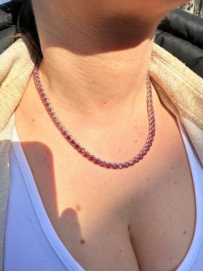 Pink MOISSANITE Tennis Chain Necklace Iced Out - 925 Silver - 5mm - 16"-28"