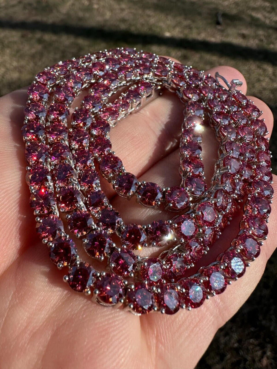 Pink MOISSANITE Tennis Chain Necklace Iced Out - 925 Silver - 5mm - 16"-28"