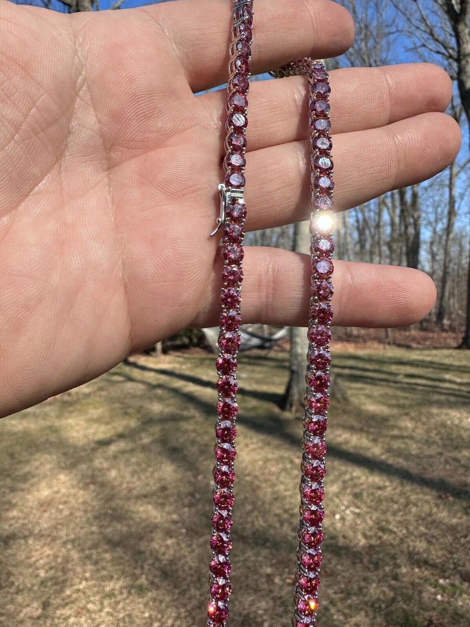 Pink MOISSANITE Tennis Chain Necklace Iced Out - 925 Silver - 5mm - 16"-28"