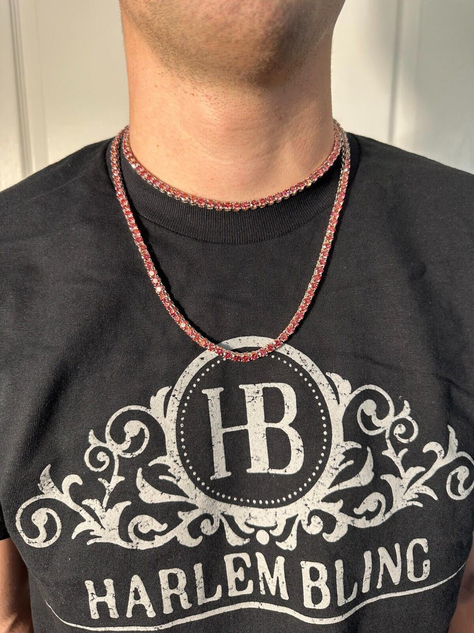 Pink MOISSANITE Tennis Chain Necklace Iced Out - 925 Silver - 5mm - 16"-28"