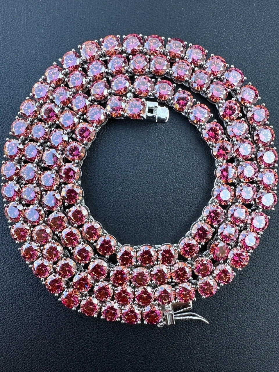 Pink MOISSANITE Tennis Chain Necklace Iced Out - 925 Silver - 5mm - 16"-28"