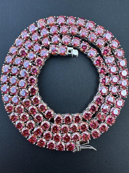 Pink MOISSANITE Tennis Chain Necklace Iced Out - 925 Silver - 5mm - 16"-28"