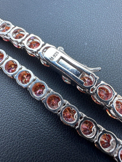 Pink MOISSANITE Tennis Chain Necklace Iced Out - 925 Silver - 5mm - 16"-28"