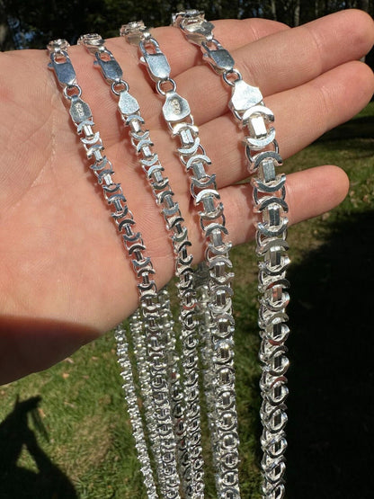 Flat Byzantine Link Chain Necklace Or Bracelet - 925 Sterling Silver - 7"-30" - 5mm-10mm