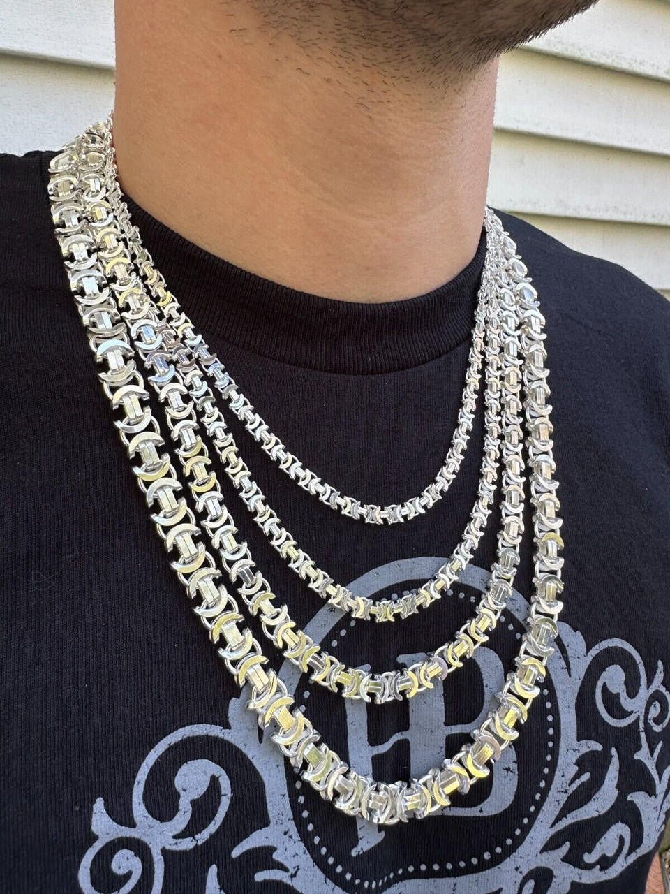 Flat Byzantine Link Chain Necklace Or Bracelet - 925 Sterling Silver - 7"-30" - 5mm-10mm