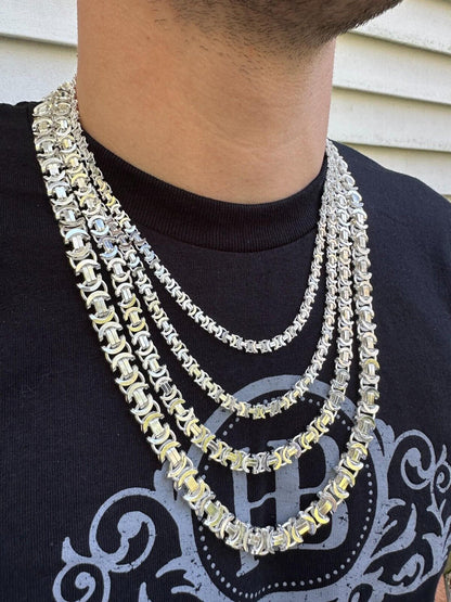 Flat Byzantine Link Chain Necklace Or Bracelet - 925 Sterling Silver - 7"-30" - 5mm-10mm