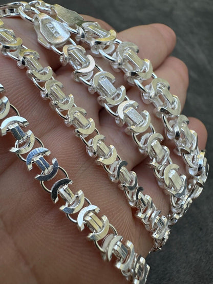 Flat Byzantine Link Chain Necklace Or Bracelet - 925 Sterling Silver - 7"-30" - 5mm-10mm