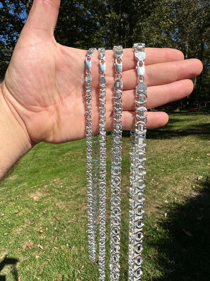 Flat Byzantine Link Chain Necklace Or Bracelet - 925 Sterling Silver - 7"-30" - 5mm-10mm