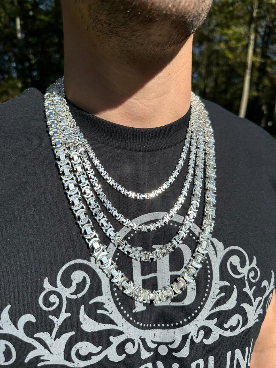 Flat Byzantine Link Chain Necklace Or Bracelet - 925 Sterling Silver - 7"-30" - 5mm-10mm