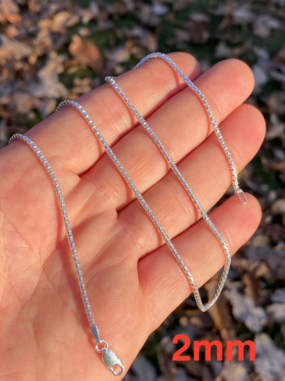 Rounded Box Link Chain Necklace - 925 Sterling Silver - 16"-30" - 1mm-3mm