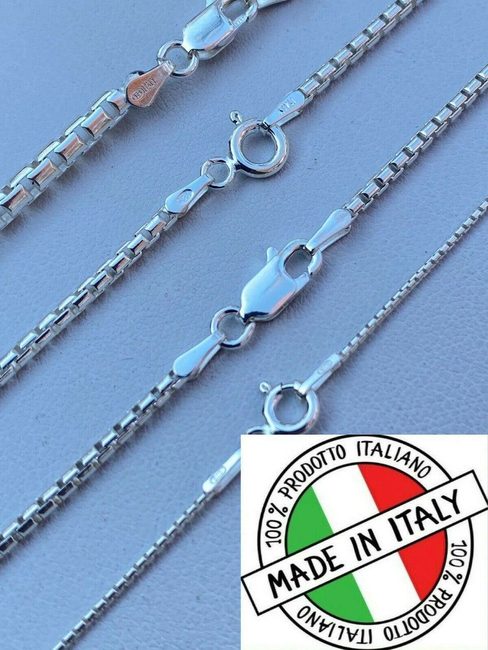 Rounded Box Link Chain Necklace - 925 Sterling Silver - 16"-30" - 1mm-3mm