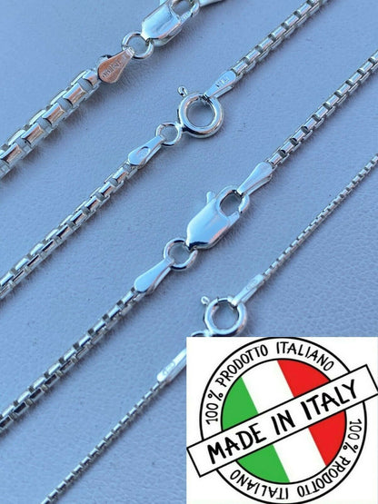 Rounded Box Link Chain Necklace - 925 Sterling Silver - 16"-30" - 1mm-3mm