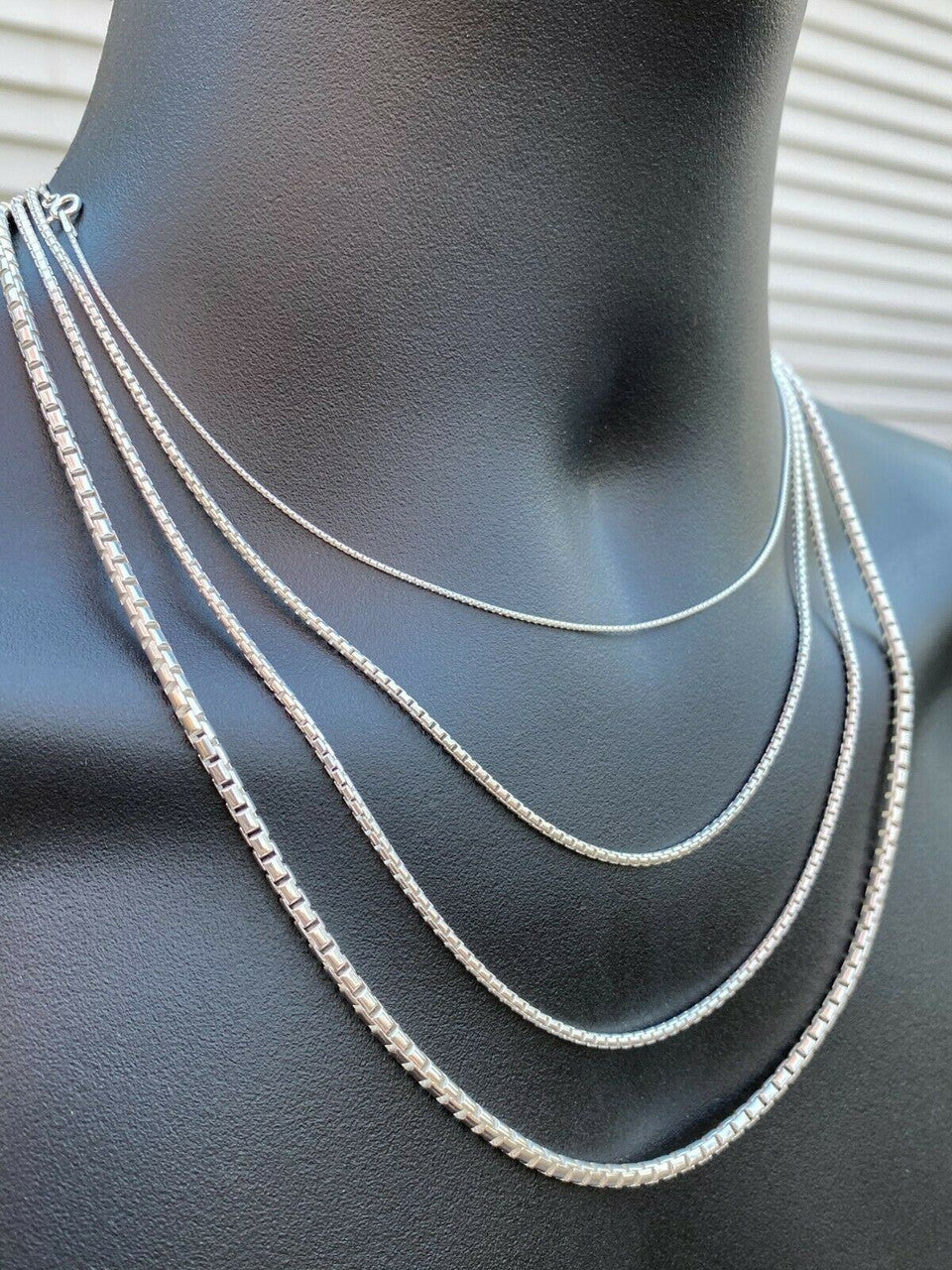 Rounded Box Link Chain Necklace - 925 Sterling Silver - 16"-30" - 1mm-3mm