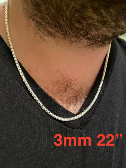 Rounded Box Link Chain Necklace - 925 Sterling Silver - 16"-30" - 1mm-3mm