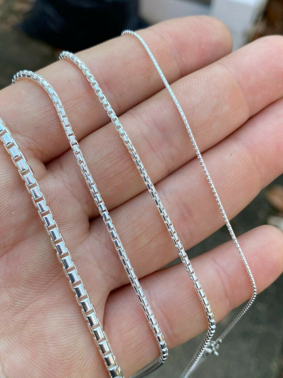 Rounded Box Link Chain Necklace - 925 Sterling Silver - 16"-30" - 1mm-3mm