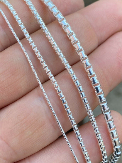 Rounded Box Link Chain Necklace - 925 Sterling Silver - 16"-30" - 1mm-3mm