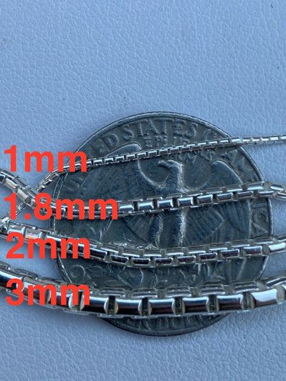 Rounded Box Link Chain Necklace - 925 Sterling Silver - 16"-30" - 1mm-3mm