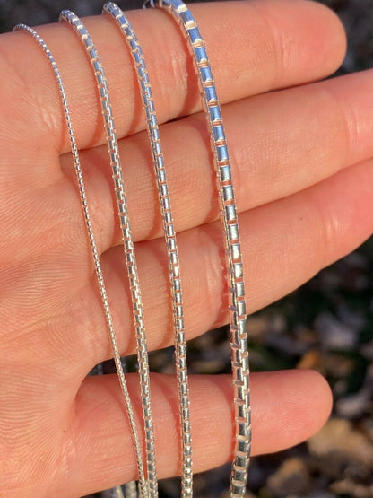 Rounded Box Link Chain Necklace - 925 Sterling Silver - 16"-30" - 1mm-3mm