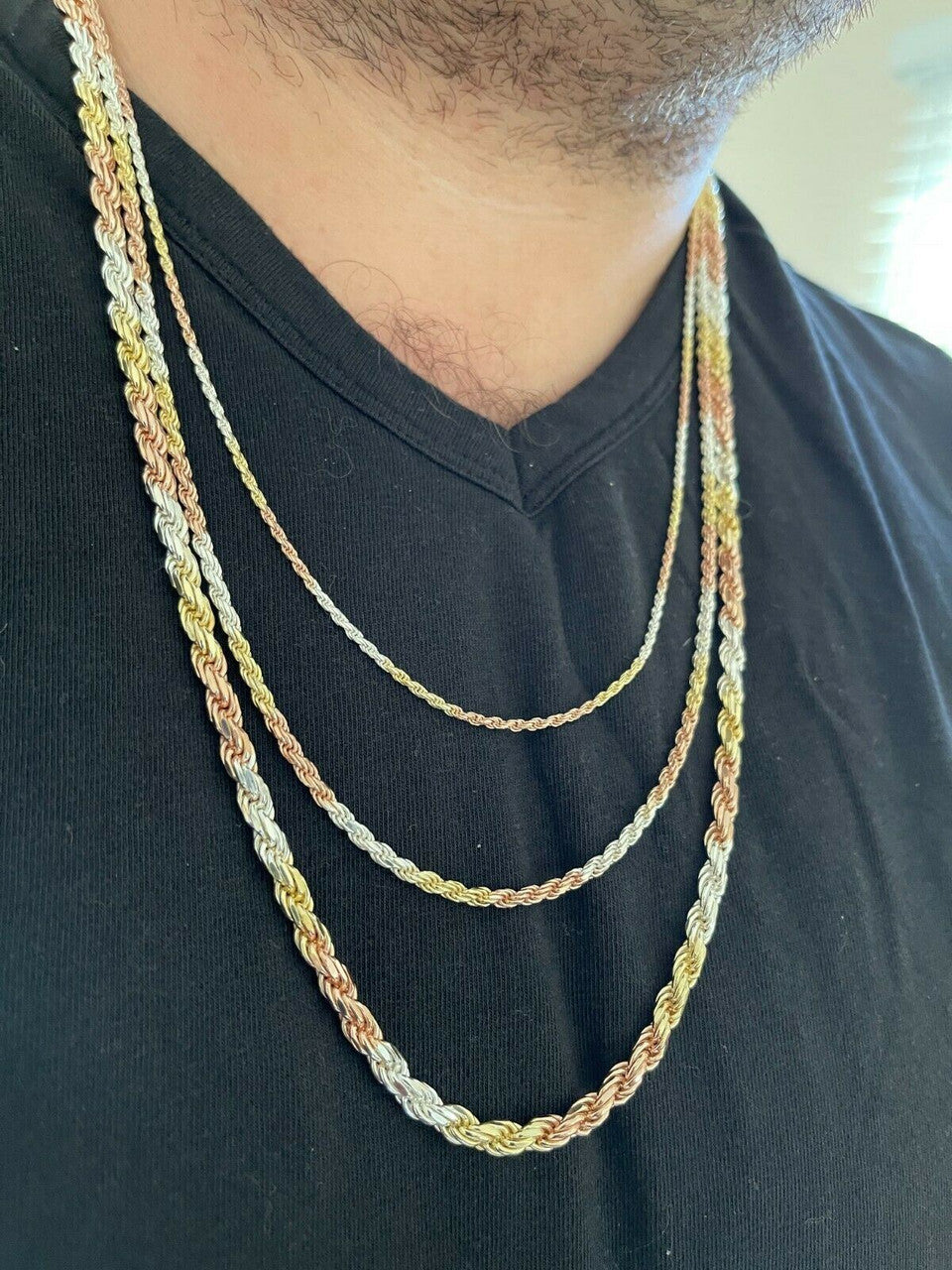 Rope Chain Necklace - TRICOLOR 14k Rose & Yellow Gold Vermeil 925 Sterling Silver - 16"-30" - 2mm-5mm