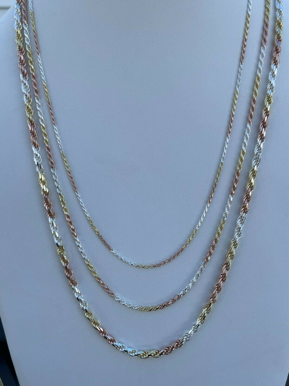 Rope Chain Necklace - TRICOLOR 14k Rose & Yellow Gold Vermeil 925 Sterling Silver - 16"-30" - 2mm-5mm